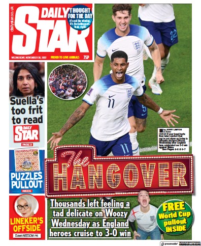 Daily Star Newspaper Front Page (UK) for 30 November 2022