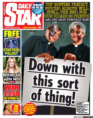 Daily Star Newspaper Front Page (UK) for 30 November 2023