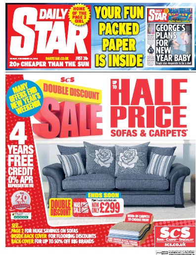 Daily Star Newspaper Front Page (UK) for 30 December 2016