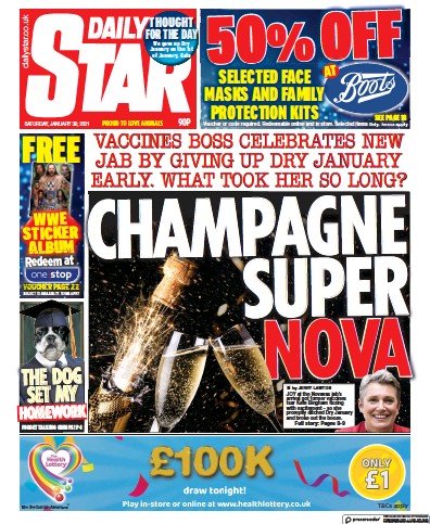 Daily Star Newspaper Front Page (UK) for 30 January 2021