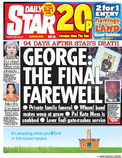 Daily Star Newspaper Front Page (UK) for 30 March 2017