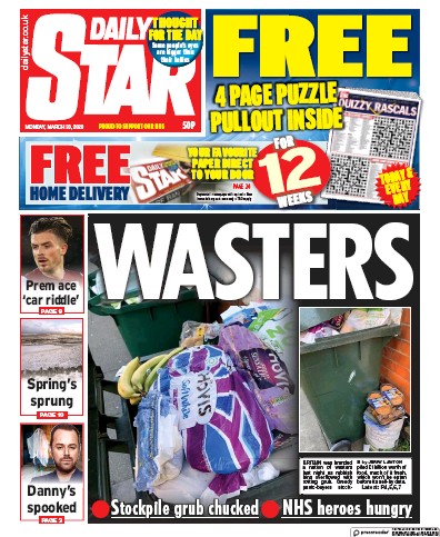 Daily Star Newspaper Front Page (UK) for 30 March 2020