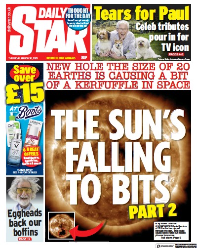 Daily Star Newspaper Front Page (UK) for 30 March 2023