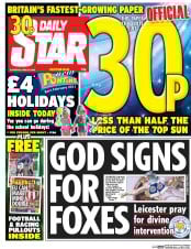 Daily Star (UK) Newspaper Front Page for 30 April 2016