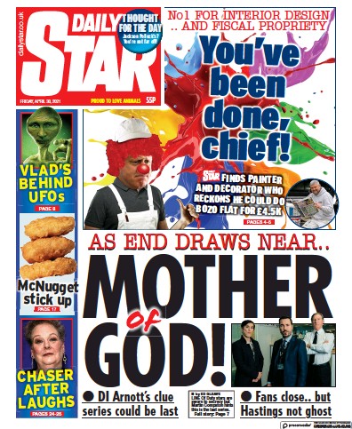 Daily Star Newspaper Front Page (UK) for 30 April 2021