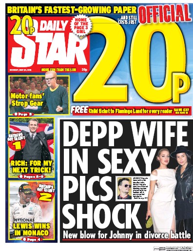 Daily Star Newspaper Front Page (UK) for 30 May 2016