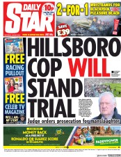 Daily Star (UK) Newspaper Front Page for 30 June 2018
