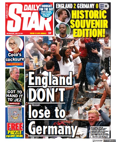 Daily Star Newspaper Front Page (UK) for 30 June 2021
