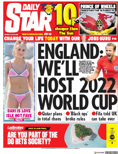 Daily Star Newspaper Front Page (UK) for 30 July 2018