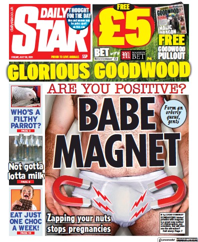 Daily Star Newspaper Front Page (UK) for 30 July 2021