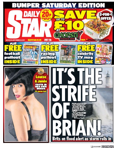 Daily Star Newspaper Front Page (UK) for 30 September 2017