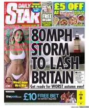 Daily Star (UK) Newspaper Front Page for 30 September 2019