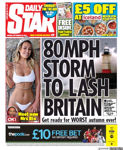 Daily Star Newspaper Front Page (UK) for 30 September 2019