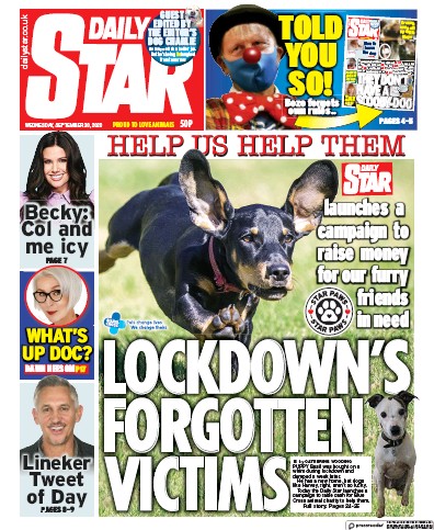 Daily Star Newspaper Front Page (UK) for 30 September 2020