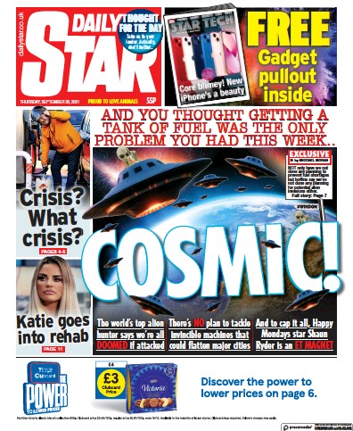 Daily Star Newspaper Front Page (UK) for 30 September 2021