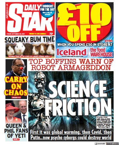 Daily Star Newspaper Front Page (UK) for 30 September 2022