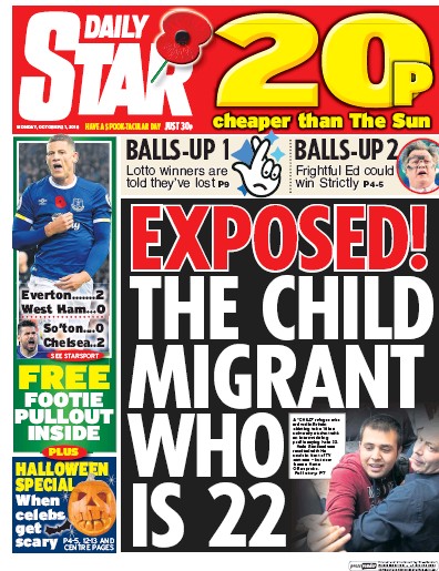 Daily Star Newspaper Front Page (UK) for 31 October 2016