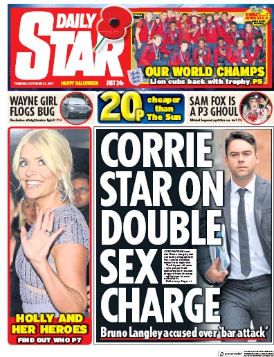 Daily Star Newspaper Front Page (UK) for 31 October 2017