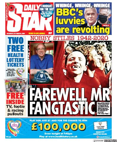 Daily Star Newspaper Front Page (UK) for 31 October 2020