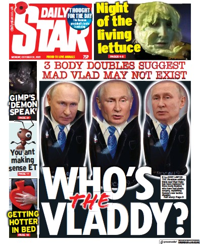 Daily Star Newspaper Front Page (UK) for 31 October 2022