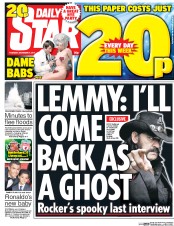 Daily Star (UK) Newspaper Front Page for 31 December 2015