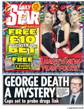 Daily Star (UK) Newspaper Front Page for 31 December 2016