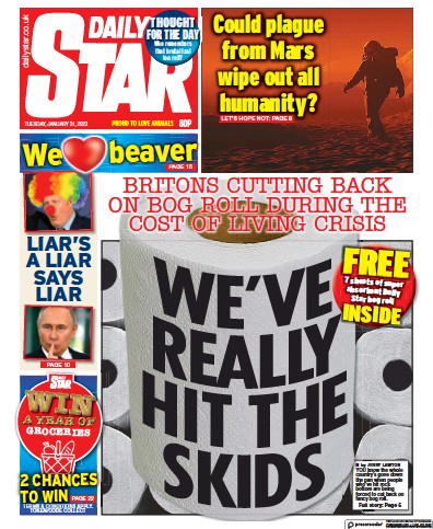 Daily Star Newspaper Front Page (UK) for 31 January 2023