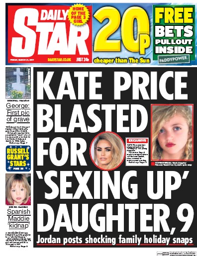 Daily Star Newspaper Front Page (UK) for 31 March 2017
