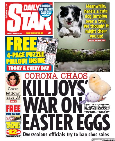 Daily Star Newspaper Front Page (UK) for 31 March 2020