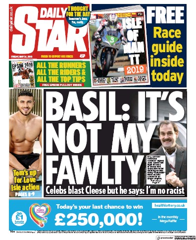 Daily Star Newspaper Front Page (UK) for 31 May 2019