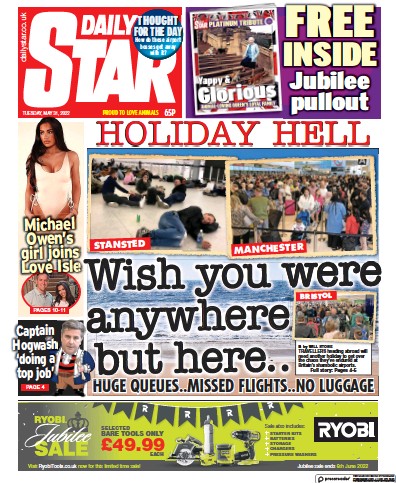 Daily Star Newspaper Front Page (UK) for 31 May 2022