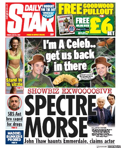 Daily Star Newspaper Front Page (UK) for 31 July 2020