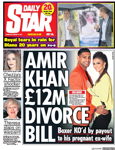 Daily Star Newspaper Front Page (UK) for 31 August 2017