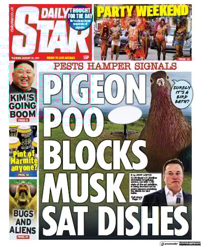 Daily Star Newspaper Front Page (UK) for 31 August 2021