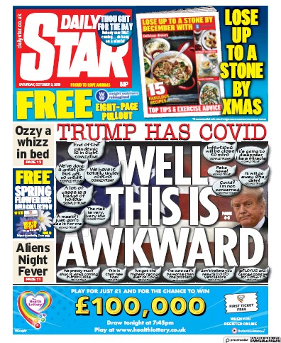Daily Star Newspaper Front Page (UK) for 3 October 2020