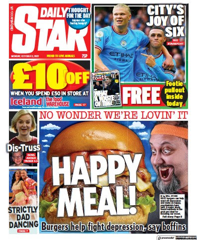 Daily Star Newspaper Front Page (UK) for 3 October 2022