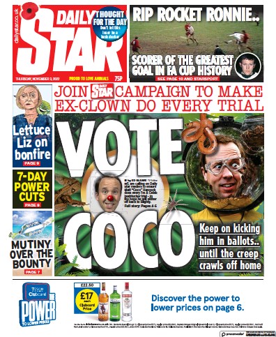 Daily Star Newspaper Front Page (UK) for 3 November 2022