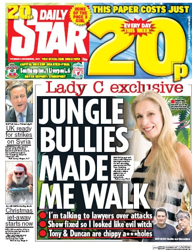 Daily Star Newspaper Front Page (UK) for 3 December 2015