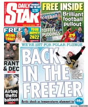 Daily Star (UK) Newspaper Front Page for 3 January 2022
