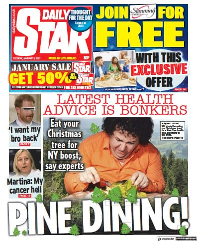 Daily Star Newspaper Front Page (UK) for 3 January 2023