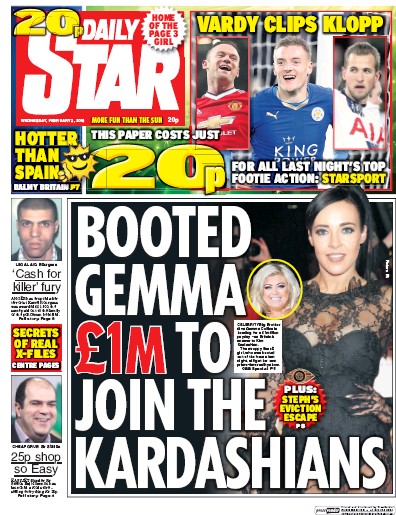 Daily Star Newspaper Front Page (UK) for 3 February 2016