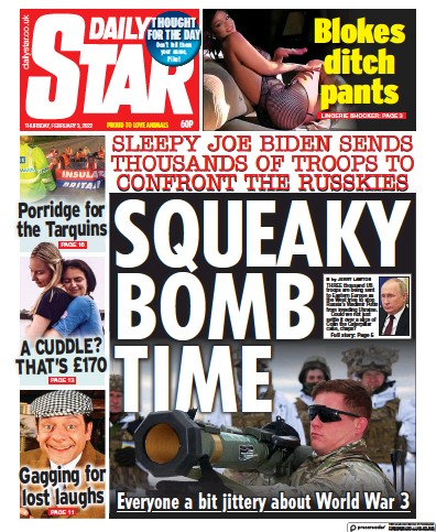Daily Star Newspaper Front Page (UK) for 3 February 2022