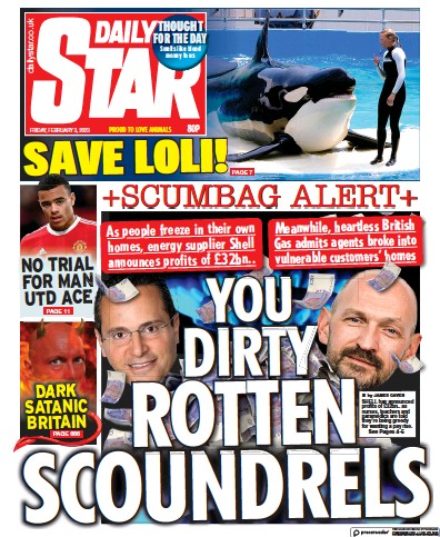 Daily Star Newspaper Front Page (UK) for 3 February 2023