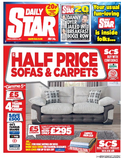 Daily Star Newspaper Front Page (UK) for 3 March 2017