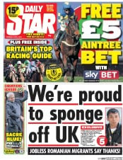 Daily Star Newspaper Front Page (UK) for 3 April 2014