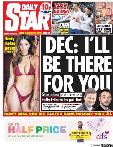 Daily Star Newspaper Front Page (UK) for 3 April 2018