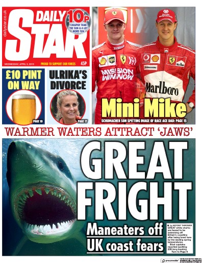Daily Star Newspaper Front Page (UK) for 3 April 2019