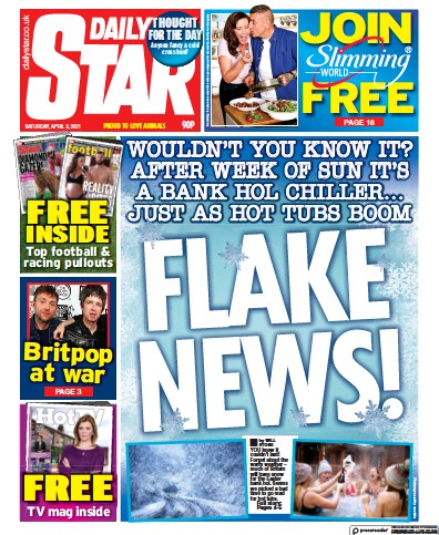 Daily Star Newspaper Front Page (UK) for 3 April 2021