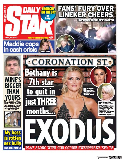 Daily Star Newspaper Front Page (UK) for 3 May 2019