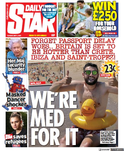 Daily Star Newspaper Front Page (UK) for 3 May 2022